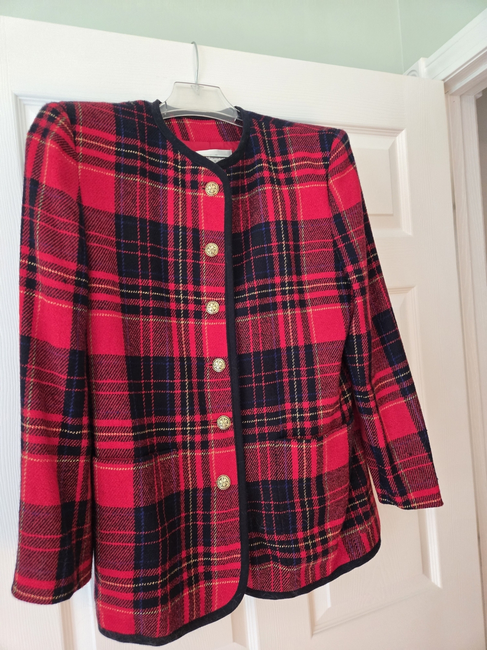 Womens Red Plaid Button-Front Jacket Liz Claiborne Collection